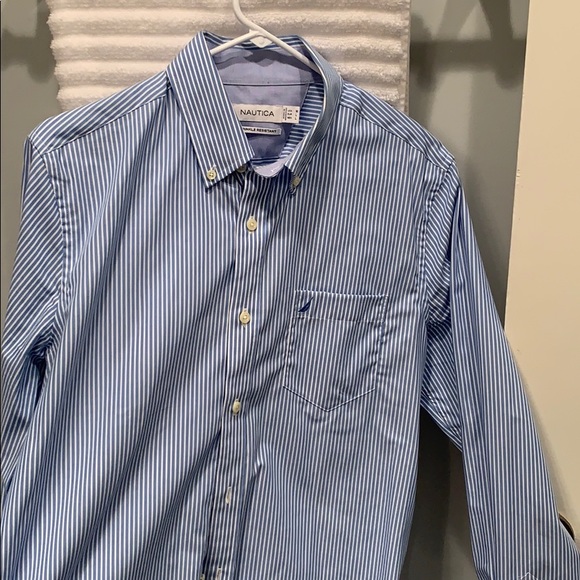 Blue and white stripped nautica medium dress shirt - Picture 1 of 3